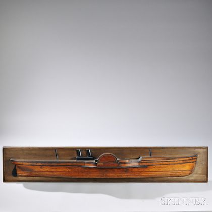 Large Carved Laminated Half-hull Model of a Paddle Steamer