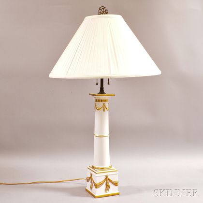 Portuguese Porcelain Columnar Table Lamp