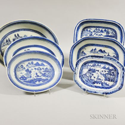 Six Canton Porcelain Dishes and Trays