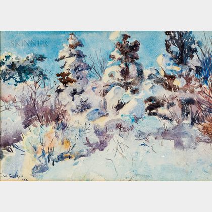 Frank Weston Benson (American, 1862-1951) Snowladen Trees