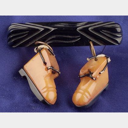 Bakelite Licorice and Butterscotch Boot Brooch