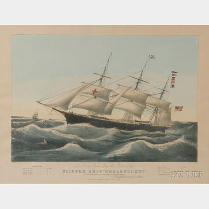 Framed Lithograph Clipper Ship "Dreadnaught." Off Sandy Hook...