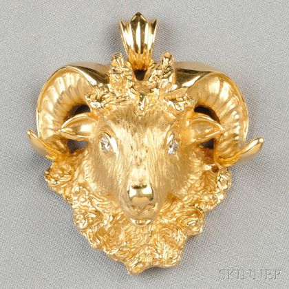 14kt Gold and Diamond Ram's Head Pendant
