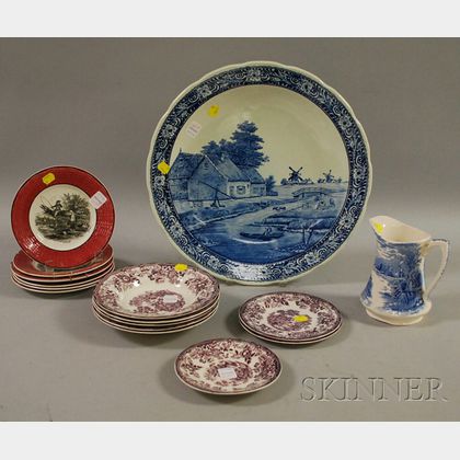 Sixteen Pieces of Assorted Transfer-decorated Ceramics