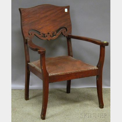 Late Victorian Stained Birch Armchair with Upholstered Seat. Estimate $100-150