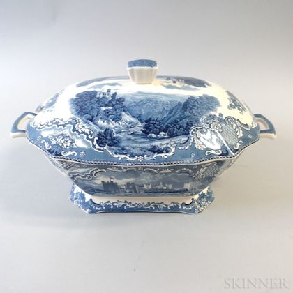 Johnson Bros. Blue and White Transfer-decorated "Old Britain Castles" Ceramic Tureen