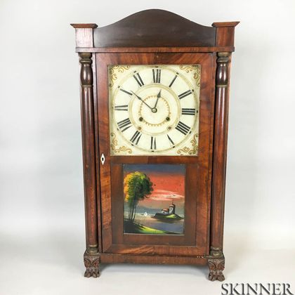 Riley Whiting Reverse-painted Carved Mahogany Shelf Clock