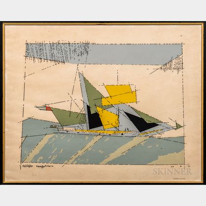 Lyonel Feininger (American, 1871-1956) Two Framed Prints: Toppsegelschoner