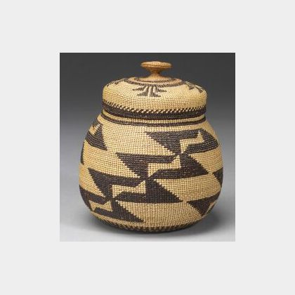 Northern California Twined Polychrome Lidded Basket