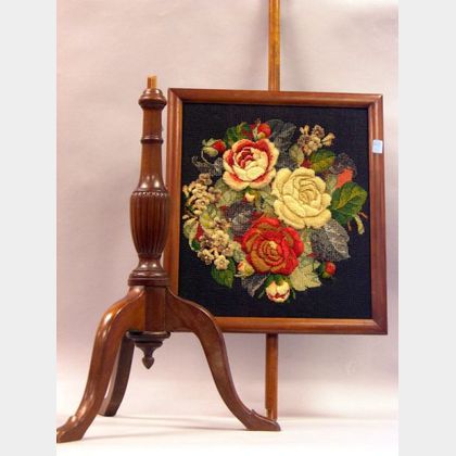 Federal-style Mahogany Pole Screen with Floral Needle and Berlinwork Panel.
