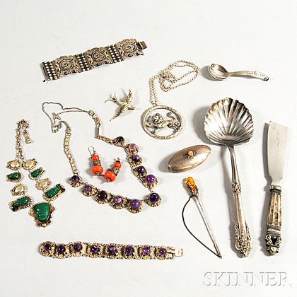 Small Group of Silver Flatware and Jewelry
