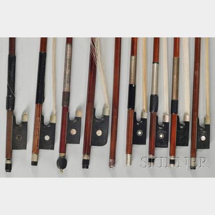 Eight Bows and One Bow Stick, Various Makers and Mounts. 
