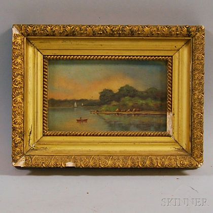 Hannah Bradford Pierce Myrick (American, 1857-1901) Lake with Boats and Shoreline.