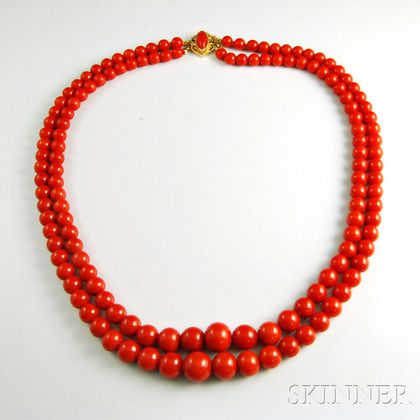 14kt Gold and Coral Double-strand Necklace