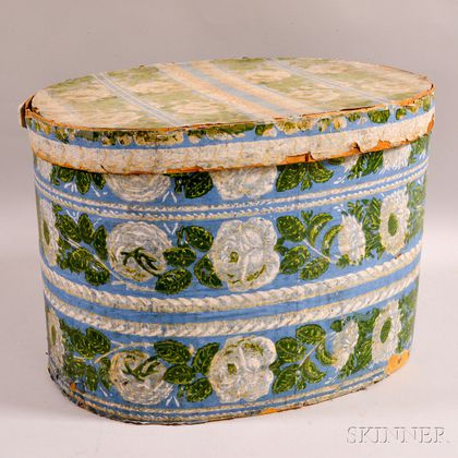 Wallpaper Hat Box with Floral Bands