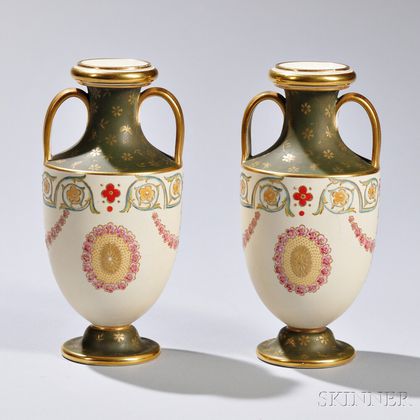 Pair of Wedgwood Ivory Glazed Porcelain Vases
