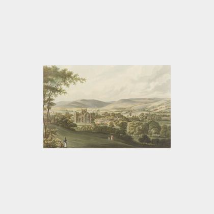 John Clark (British, fl. late 18th-early 19th Centuy) Lot of Two Views, Probably from VIEWS IN SCOTLAND, c. 1824: The Town of Melrose a