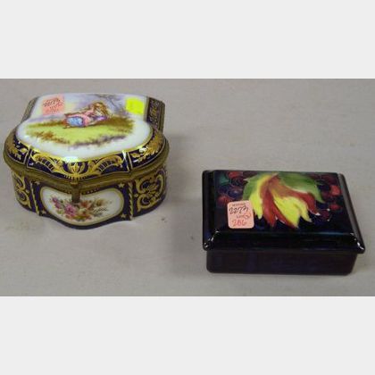 Moorcroft Pottery Covered Box and a Sevres-style Gilt-metal Mounted Porcelain Box. 