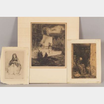 Lot of Three Prints: Sir Frank Brangwyn (British, 1867-1956),River Barges; James Abbott McNeill Whistler (American, 1834-1903),Fumett