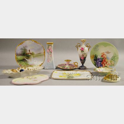 Ten European Floral and Scenic Hand-painted and Transfer-decorated Porcelain Items