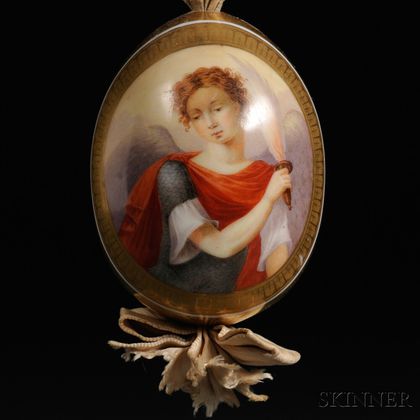 Russian Porcelain Egg Decorated with Archangel Michael