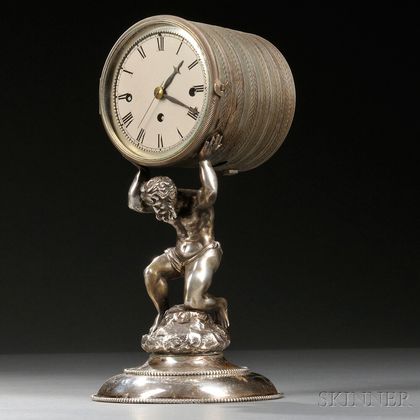 Continental Silver Figural Clock