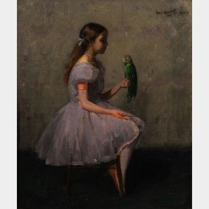 Louis Kronberg (American, 1872-1965) Young Ballerina Holding a Parrot