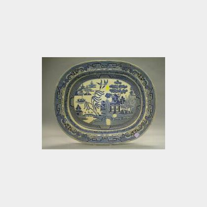 Large Blue Willow Ceramic Platter. 
