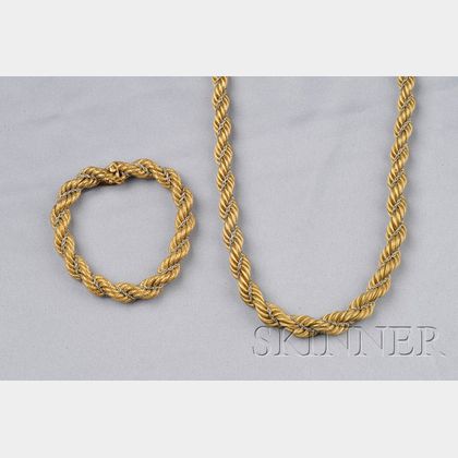 18kt Bicolor Gold Ropetwist Necklace and Bracelet