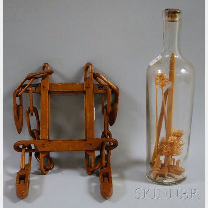 Folk Carved Wooden Bottle Whimsy and Whimsy Frame