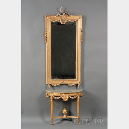 Louis XVI Style Giltwood and Gesso Pier Mirror and Marble-top Pier Table