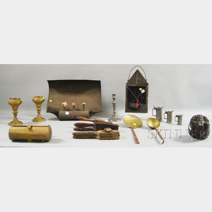 Fifteen Early Brass, Tin, Wood, and Pewter Items