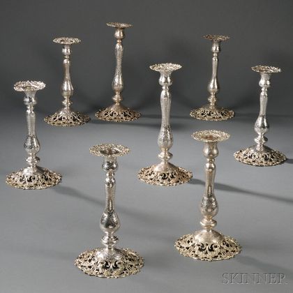Eight Sterling Silver Candlesticks