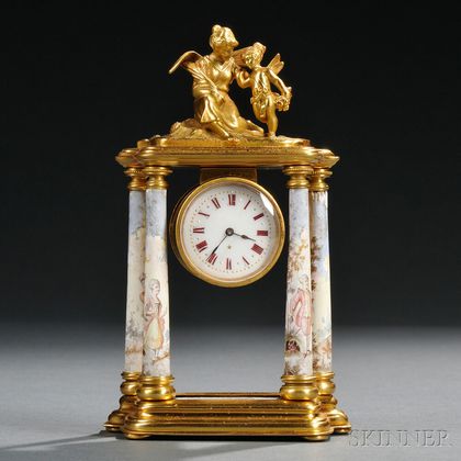 Viennese Gilt-bronze and Enamel Figural Mantel Clock