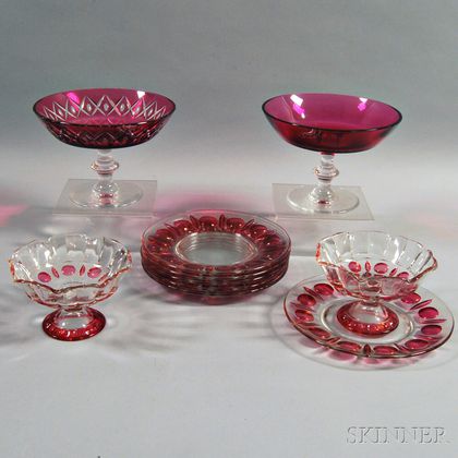 Eleven Pieces of Cranberry Glass
