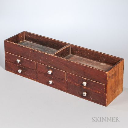 Red-painted Pine Six-drawer Spice Box