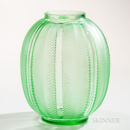 Rene Lalique Green Biskra Vase