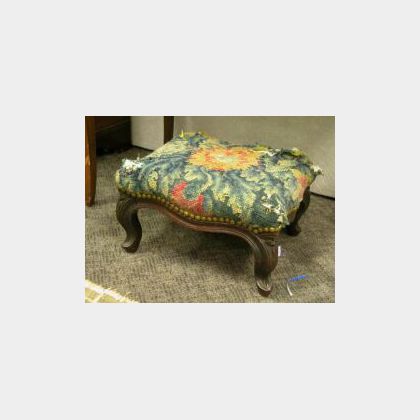 Victorian Rococo Revival Tapestry-Upholstered Rosewood Footstool. 