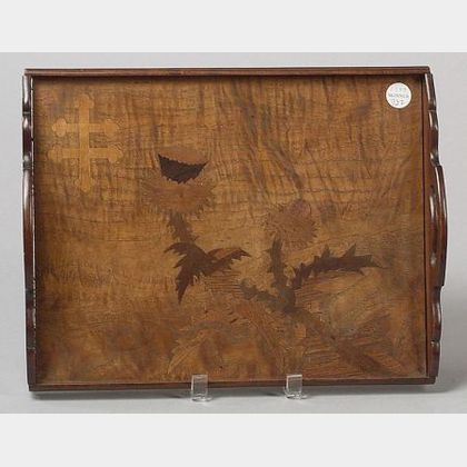 French Wood Marquetry Panel Serving Tray