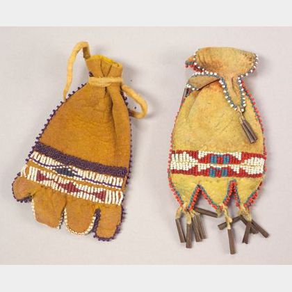 Two Southern Plains Beaded Hide Paint Pouches