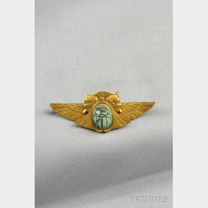 Egyptian Revival 14kt Gold and Turquoise Brooch, The Brassler Co.