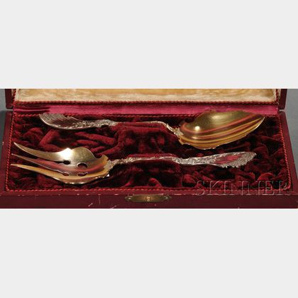 Cased German Gold-washed .800 Silver Serving Fork and Spoon
