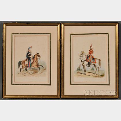 Continental School, 19th Century Lot of Two Watercolors of French Cavalry Officers: France Garde Impériale 1864