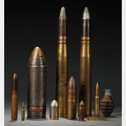 Nine Artillery Shells, Bullets, and a Dummy Grenade