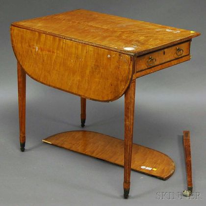 English Inlaid Satinwood Drop-leaf Pembroke Table with End Drawer