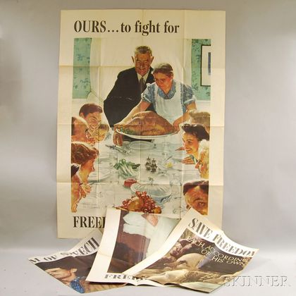 Set of Four Norman Rockwell U.S. WWII Freedoms Lithograph Posters