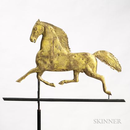 Yellow-painted and Gilded Molded Sheet Copper Blackhawk Horse Weathervane