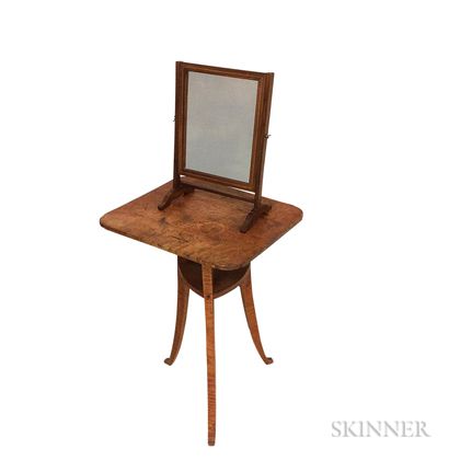 Country Tiger Maple Stand and Mahogany Shaving Mirror. Estimate $200-300