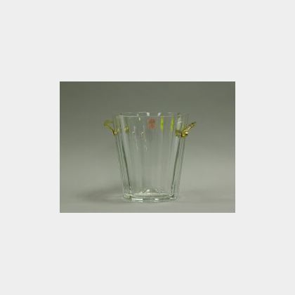 Baccarat Crystal Wine Cooler, France, 20th century, colorless paneled tapered body, with short gilt metal handles, ht. 9 in. 