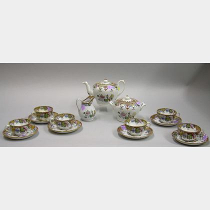 Fifteen-piece English Hand-colored Transfer Persian Pattern Staffordshire Tea Set. 